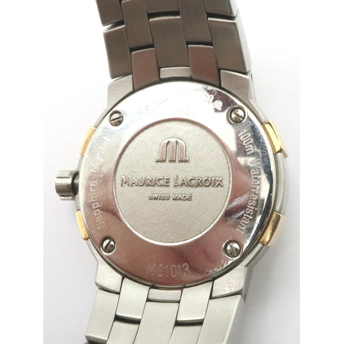 222A - Maurice Lacroix: ladies two tone stainless steel and gold dress wristwatch, white dial and gold hand... 