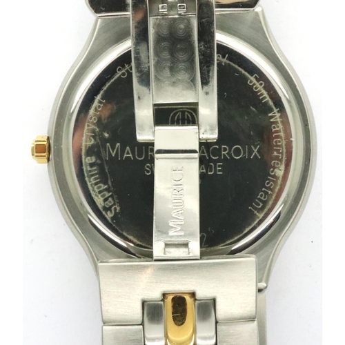 222C - Maurice Lacroix: gents two tone stainless steel and gold quartz dress wristwatch with white dial, go... 