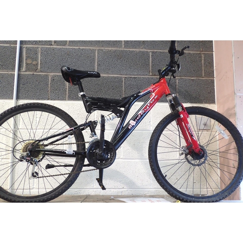 1017 - Muddy Fox Stinger gents full suspension mountain bike with 18 Shimano gears and 18 inch frame. Not a... 