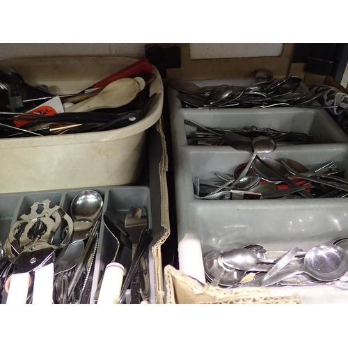 1037 - Shelf of mixed flatware and kitchen utensils. Not available for in-house P&P