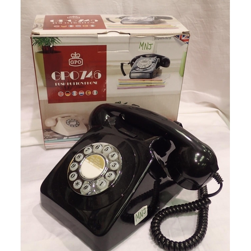 1042 - Black 1960/1970s style push button telephone, compatible with modern telephone banking and any stand... 