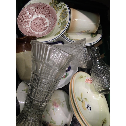 1045 - Quantity of mixed ceramics and glass including Meakin. Not available for in-house P&P