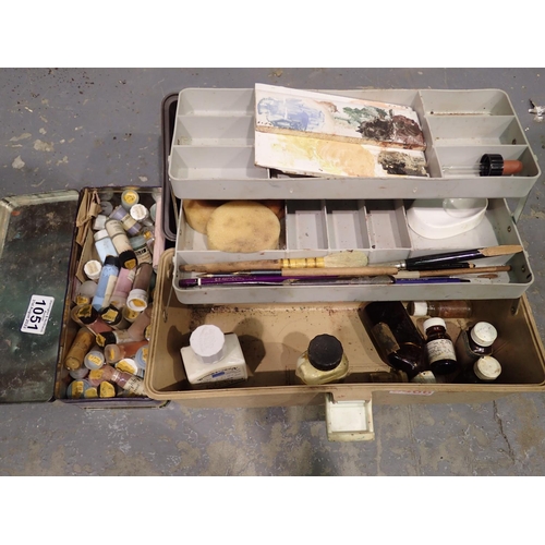 1051 - Plastic toolbox with artist material contents to include a tin of powder paints. Not available for i... 