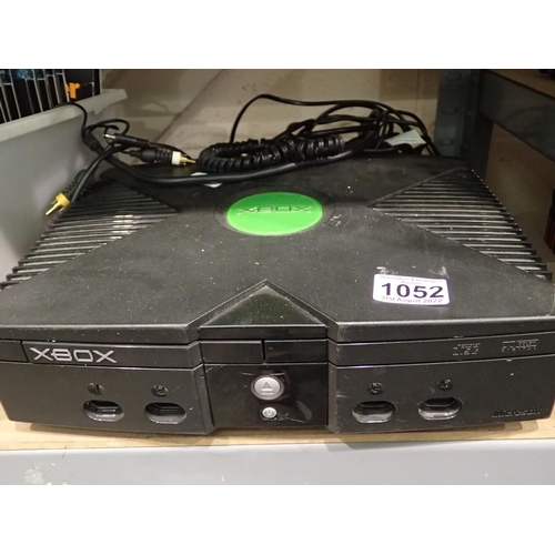 1052 - Microsoft Xbox Classic with cables and one controller. Not available for in-house P&P