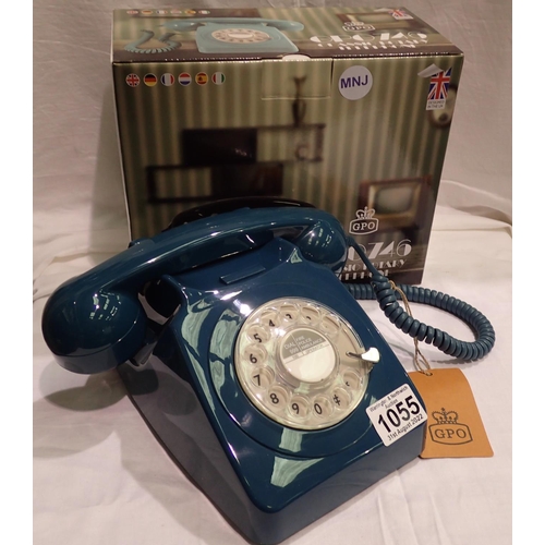 1055 - Petrol/Azure blue 1960/1970s style rotary telephone, compatible with modern telephone banking and an... 