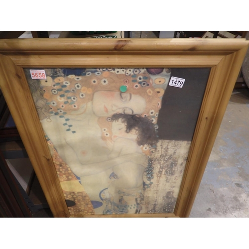 1479 - Pine framed Klimt print, 49 x 69 cm. Not available for in-house P&P