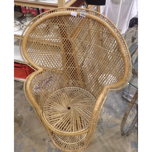 1484 - 1970s cane peacock chair. Not available for in-house P&P