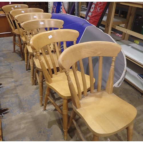 1490 - Five beech kitchen chairs. Not available for in-house P&P