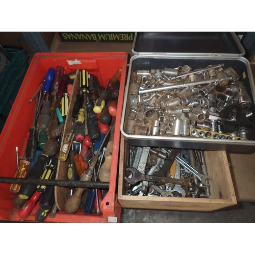 1883 - Three boxes of mixed screwdrivers, spanners and sockets. Not available for in-house P&P