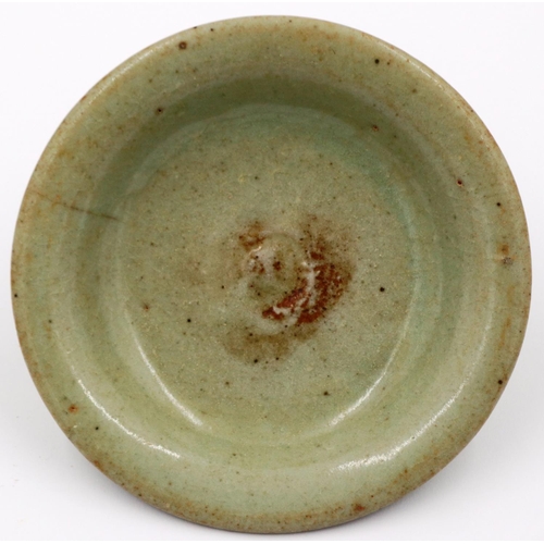 3029 - A Ming Dynasty celadon glazed shallow dish or stand, D: 12 cm, H: 3 cm. P&P Group 2 (£18+VAT for the... 