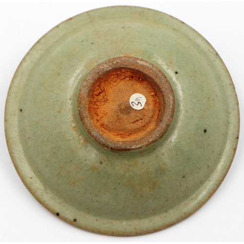 3029 - A Ming Dynasty celadon glazed shallow dish or stand, D: 12 cm, H: 3 cm. P&P Group 2 (£18+VAT for the... 