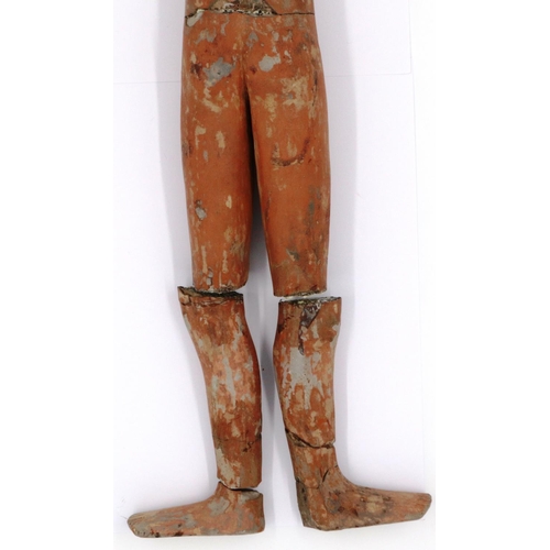 3031 - A Western Han Dynasty Stick Man terracotta figure, the male undressed, lacking its wooden arms and r... 