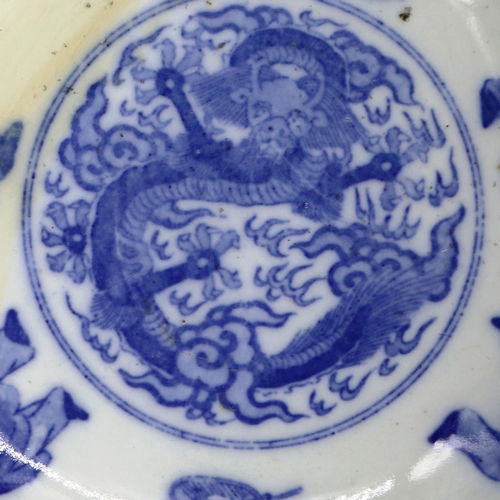 3041 - A Qianlong marked large bowl, the body and reservoir decorated with figures, flora and a dragon in t... 