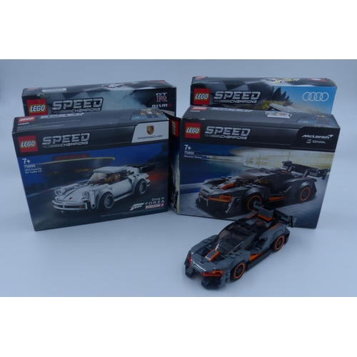 2151 - Two new unopened Lego speed champions; Porsche and GTR Nismo with two built models. (Audi Quattro an... 