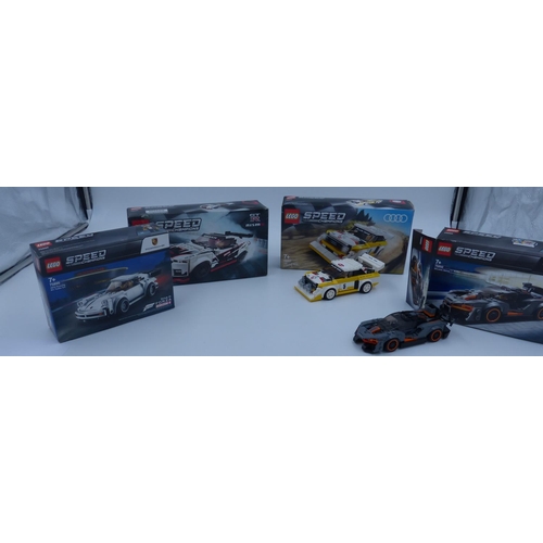 2151 - Two new unopened Lego speed champions; Porsche and GTR Nismo with two built models. (Audi Quattro an... 