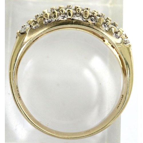 10 - 14ct gold three row diamond half eternity ring, totalling 0.5cts, size K, 3.0g. P&P Group 1 (£14+VAT... 