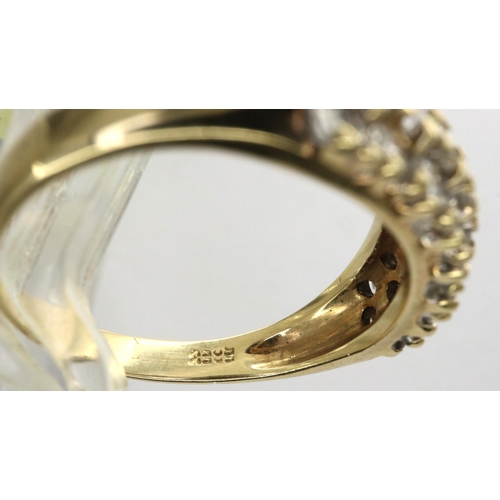 10 - 14ct gold three row diamond half eternity ring, totalling 0.5cts, size K, 3.0g. P&P Group 1 (£14+VAT... 