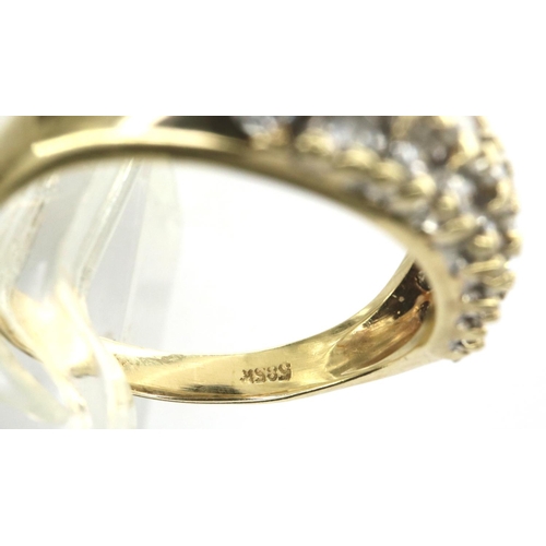 10 - 14ct gold three row diamond half eternity ring, totalling 0.5cts, size K, 3.0g. P&P Group 1 (£14+VAT... 