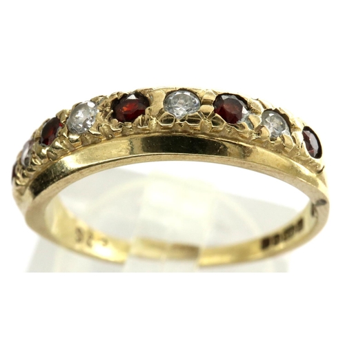 12 - 9ct gold garnet and clear stone set ring, size L, 1.9g. P&P Group 1 (£14+VAT for the first lot and £... 