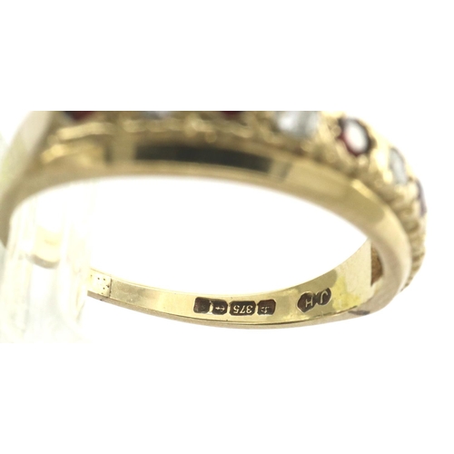 12 - 9ct gold garnet and clear stone set ring, size L, 1.9g. P&P Group 1 (£14+VAT for the first lot and £... 