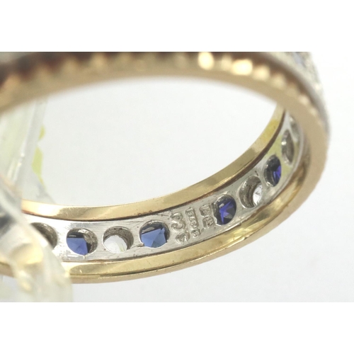 16 - 9ct gold sapphire and white topaz full eternity ring, size P, 3.8g. P&P Group 1 (£14+VAT for the fir... 