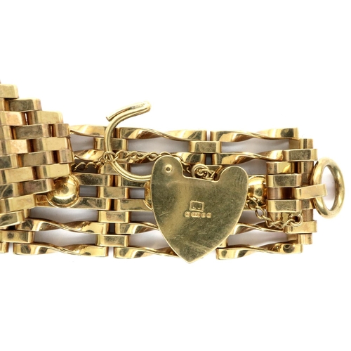 2 - 9ct gold articulated gate bracelet with padlock clasp, L: 22 cm, 23.6g. P&P Group 1 (£14+VAT for the... 