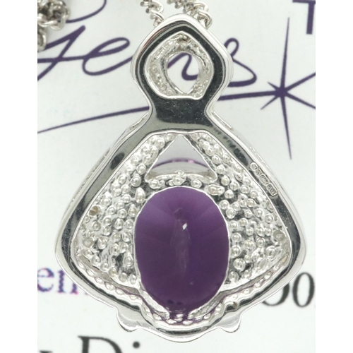 20 - 9ct gold Uruguayan amethyst and diamond pendant on a 9ct white gold chain, L: 38 cm, 3.2g. P&P Group... 