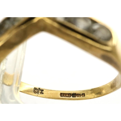 21 - 9ct gold seven stone wishbone ring, size M, 1.7g. P&P Group 1 (£14+VAT for the first lot and £1+VAT ... 