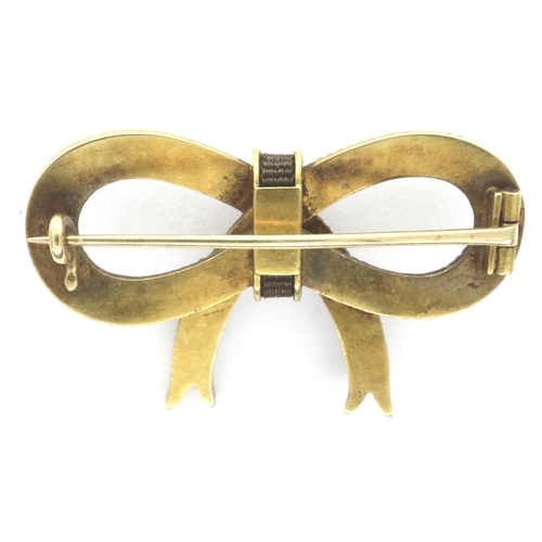 32 - 19th century (presumed unmarked) 15ct gold mourning brooch in the form of a bow, L: 35 mm, 4.1g. P&P... 