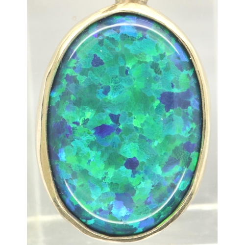 54 - Modern 9ct gold synthetic opal pendant, H: 30 mm, 3.2g. P&P Group 1 (£14+VAT for the first lot and £... 