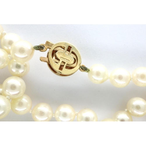 55 - Pearl choker with 9ct gold clasp, L: 45 cm. P&P Group 1 (£14+VAT for the first lot and £1+VAT for su... 