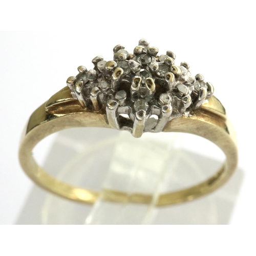 91 - A 9ct gold diamond set cluster ring, size K/L, 1.7g. P&P Group 1 (£14+VAT for the first lot and £1+V... 