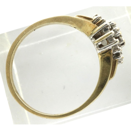 91 - A 9ct gold diamond set cluster ring, size K/L, 1.7g. P&P Group 1 (£14+VAT for the first lot and £1+V... 