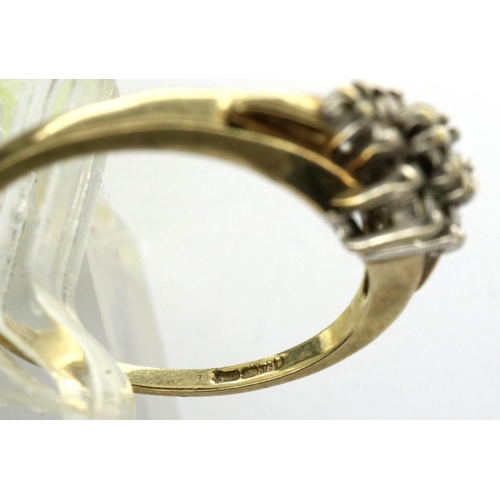 91 - A 9ct gold diamond set cluster ring, size K/L, 1.7g. P&P Group 1 (£14+VAT for the first lot and £1+V... 