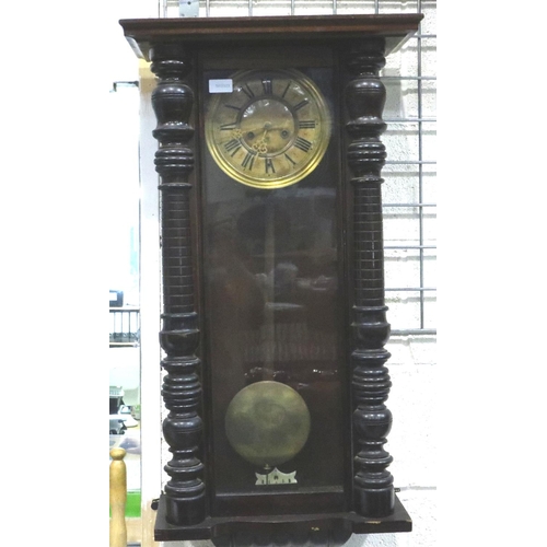 410 - Walnut cased chiming Vienna wall clock, H: 90 cm, not working at lotting. Not available for in-house... 