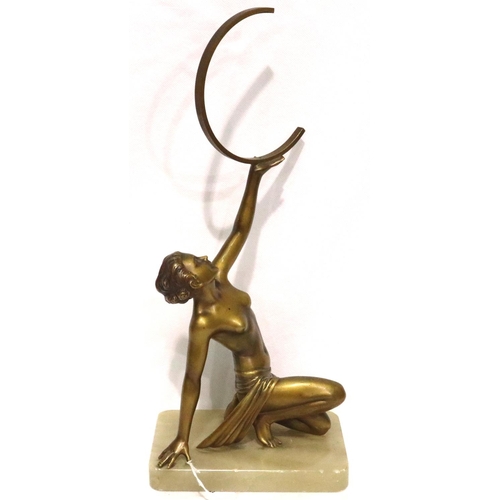 388 - Art Deco bronze kneeling nude on a marble base, H: 38 cm. P&P Group 3 (£25+VAT for the first lot and... 