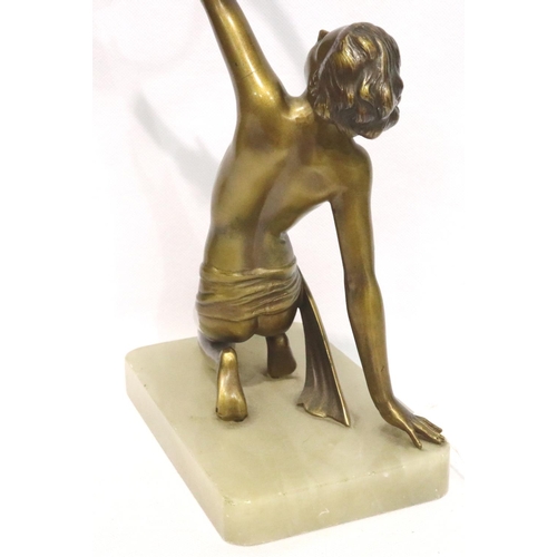 388 - Art Deco bronze kneeling nude on a marble base, H: 38 cm. P&P Group 3 (£25+VAT for the first lot and... 