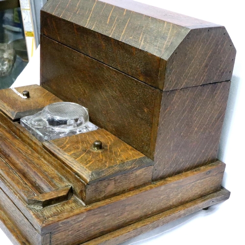 394 - Wooden desk tidy set with glass inkwell, L: 31 cm, H: 25 cm. P&P Group 3 (£25+VAT for the first lot ... 