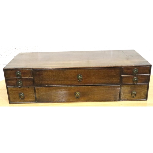 402 - Mahogany ten drawer unusual chest, 62 x 26 x 17 cm H. Not available for in-house P&P