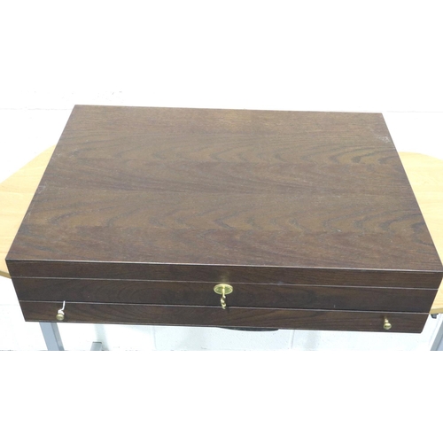 403 - Stained oak lockable chest with single long drawer, 62 x 44 x 16 cm H. Not available for in-house P&... 