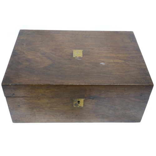 404 - Victorian walnut writing slope with brass inlay, 35 x 23 x 15 cm H. P&P Group 3 (£25+VAT for the fir... 