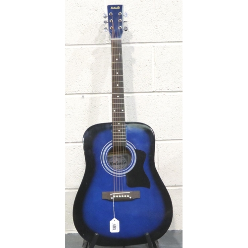 405 - Kolonie acoustic guitar in blue with fabric case. P&P Group 3 (£25+VAT for the first lot and £5+VAT ... 