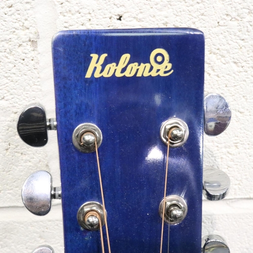 405 - Kolonie acoustic guitar in blue with fabric case. P&P Group 3 (£25+VAT for the first lot and £5+VAT ... 