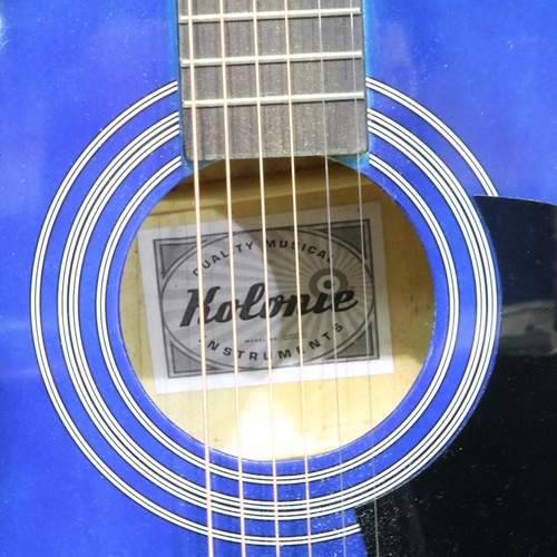 405 - Kolonie acoustic guitar in blue with fabric case. P&P Group 3 (£25+VAT for the first lot and £5+VAT ... 