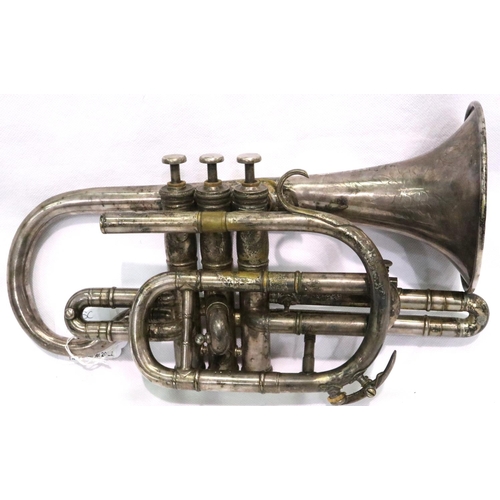 407 - Boosey & Co silver plated cornet, no 63813. P&P Group 3 (£25+VAT for the first lot and £5+VAT for su... 