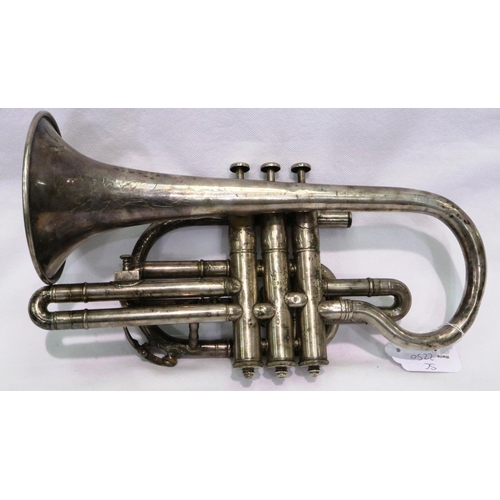 407 - Boosey & Co silver plated cornet, no 63813. P&P Group 3 (£25+VAT for the first lot and £5+VAT for su... 