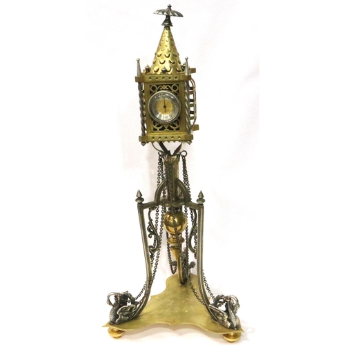 411 - Ornate brass mantel clock, requires attention, H: 41 cm, not working at lotting. Not available for i... 