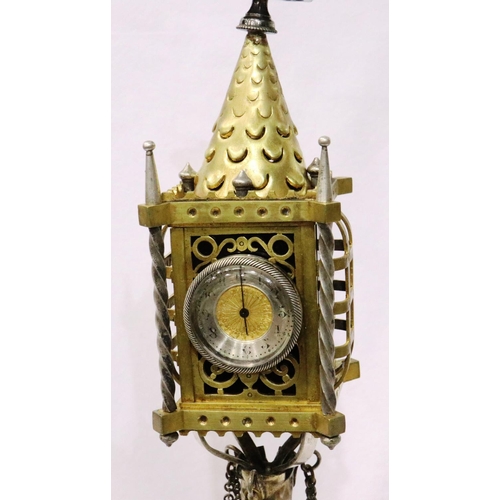 411 - Ornate brass mantel clock, requires attention, H: 41 cm, not working at lotting. Not available for i... 