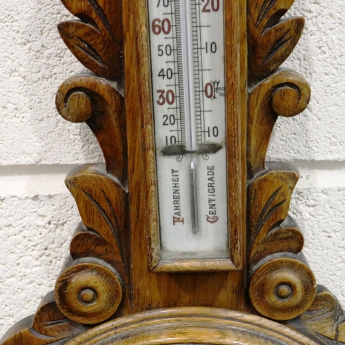 415 - Large oak cased barometer with thermometer, H: 90 cm. Not available for in-house P&P