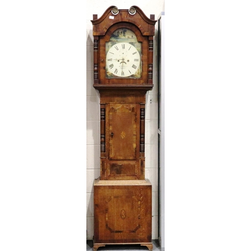 418 - James Northwood Newport: an oak longcase clock with walnut crossbanded case, for restoration, H: 215... 